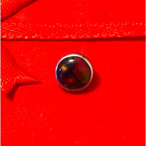 BVLA 1.2mm threaded 18k white gold and black opal cabachon labret/barbell end - Picture 3 of 4